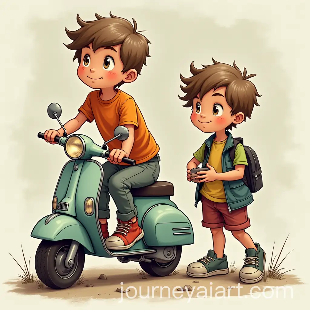 Two-Boys-Playing-with-a-Scooter-Outdoors