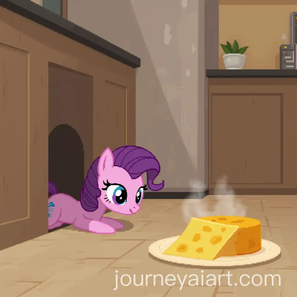 Pony-Sniffing-Cheese-Through-Floorboard-Hole-in-Cozy-Kitchen