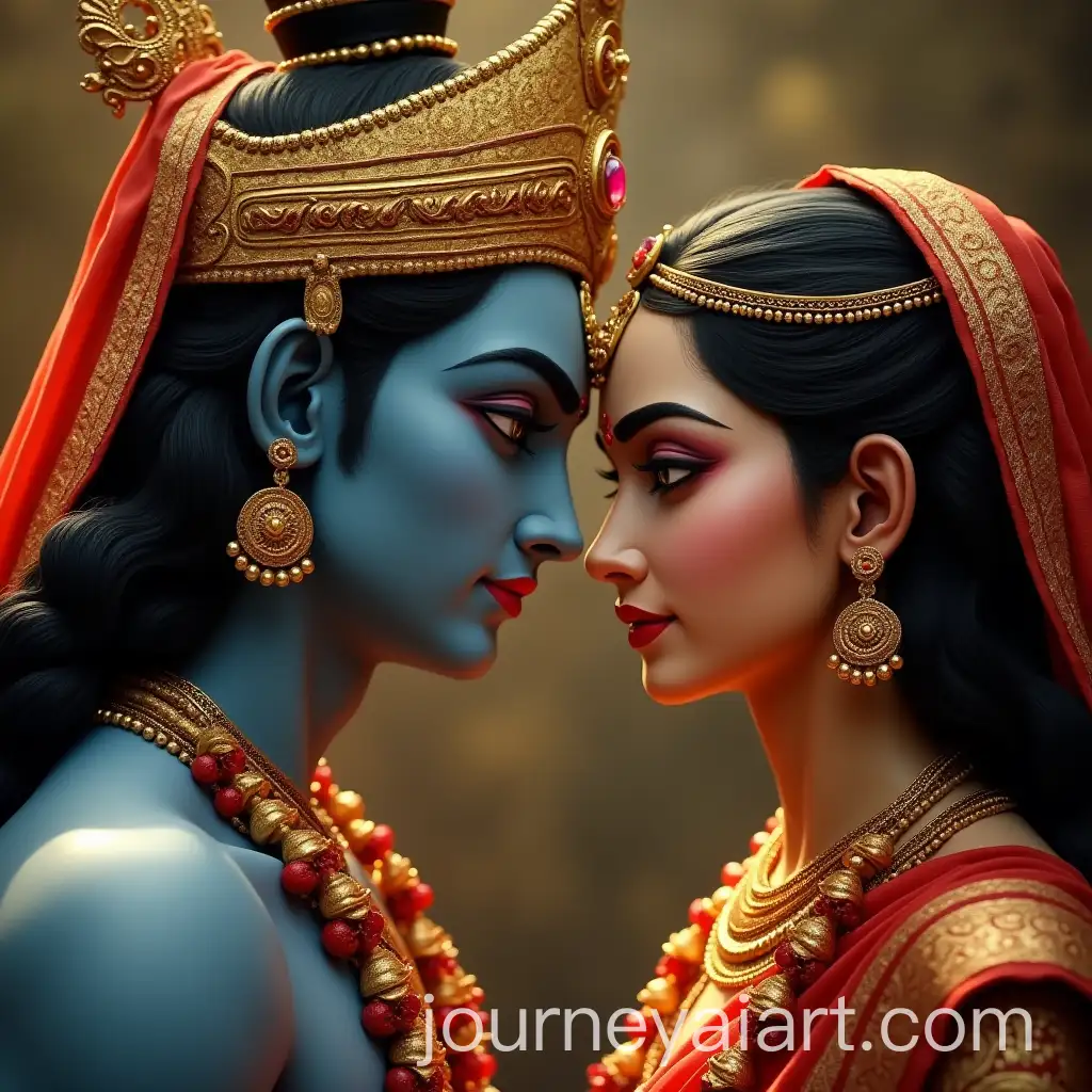 Indian-Lord-Sri-Ram-and-Seeta-Mata-with-Beautiful-Faces-Eyes-Meeting-Each-Other