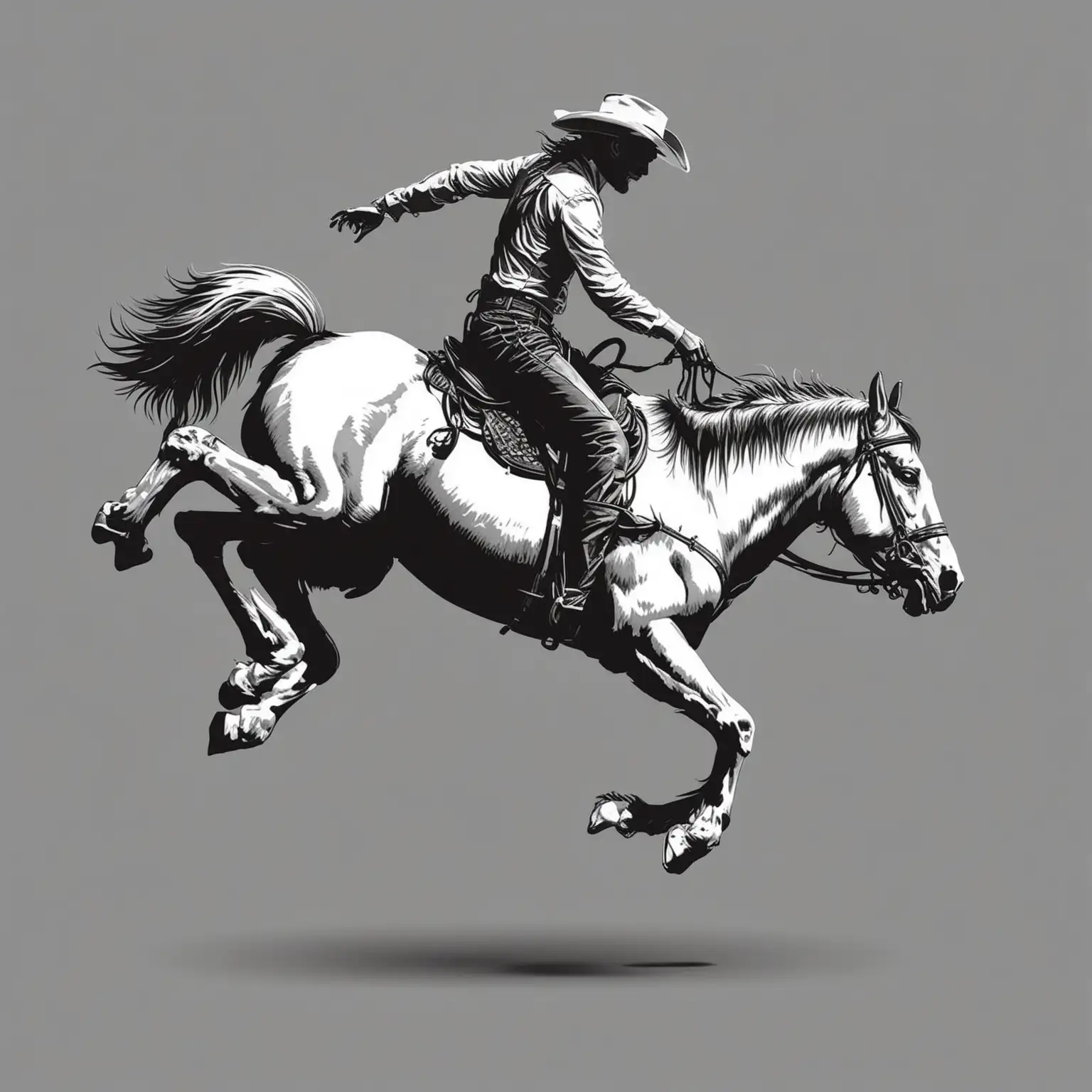 Simple Black and White Vector Illustration of a Bucking Bronco