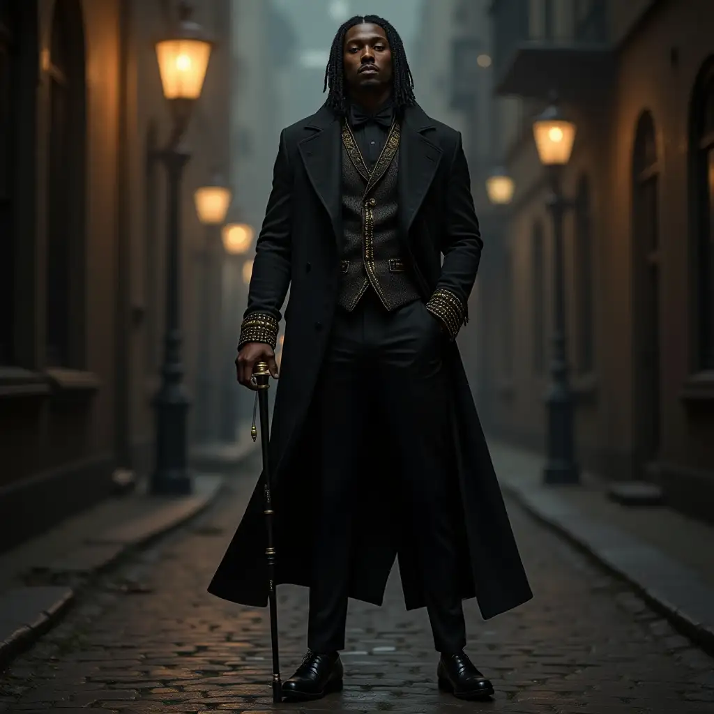 Regal-Vampire-Amari-Okoro-in-Victorian-Street-at-Night