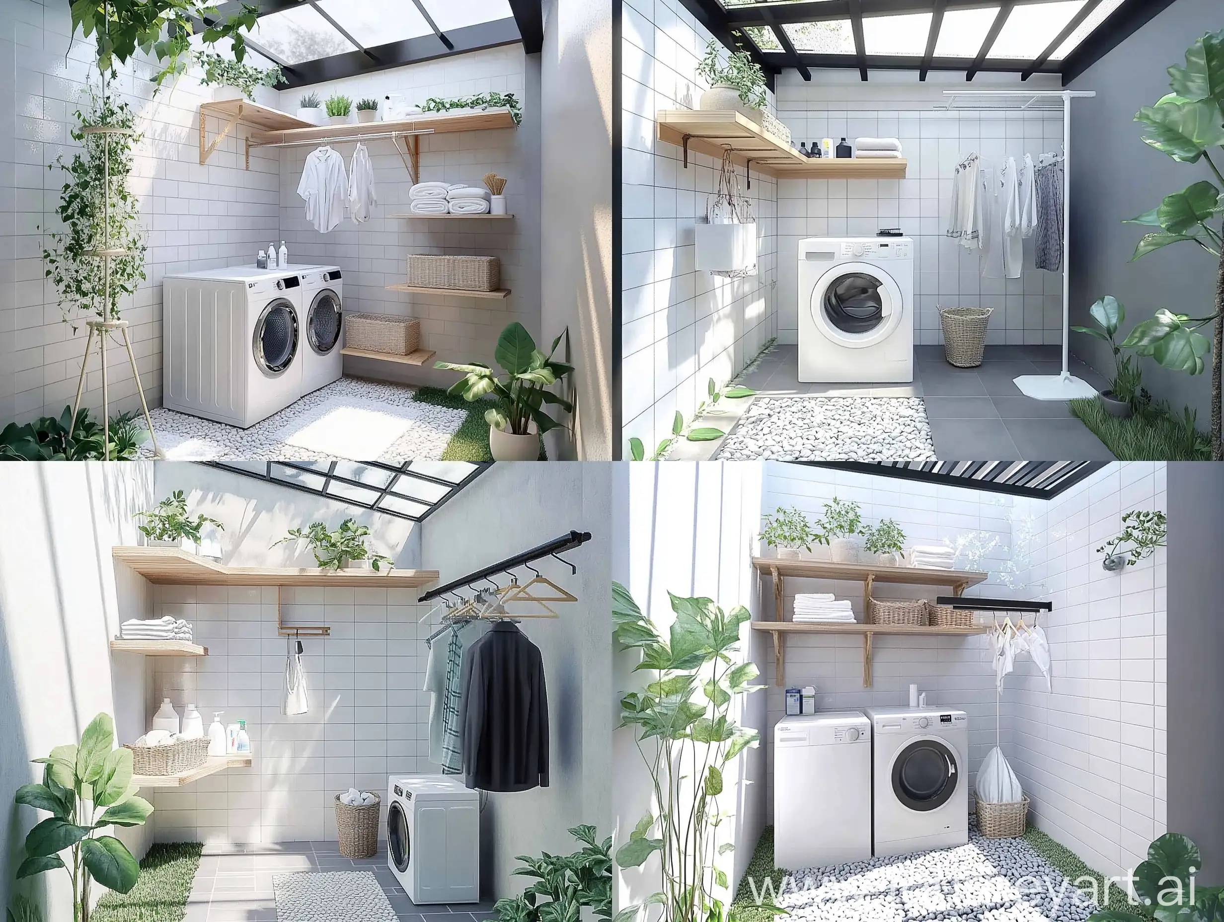 Spacious-Laundry-Area-with-White-Washing-Machine-and-Green-Accents