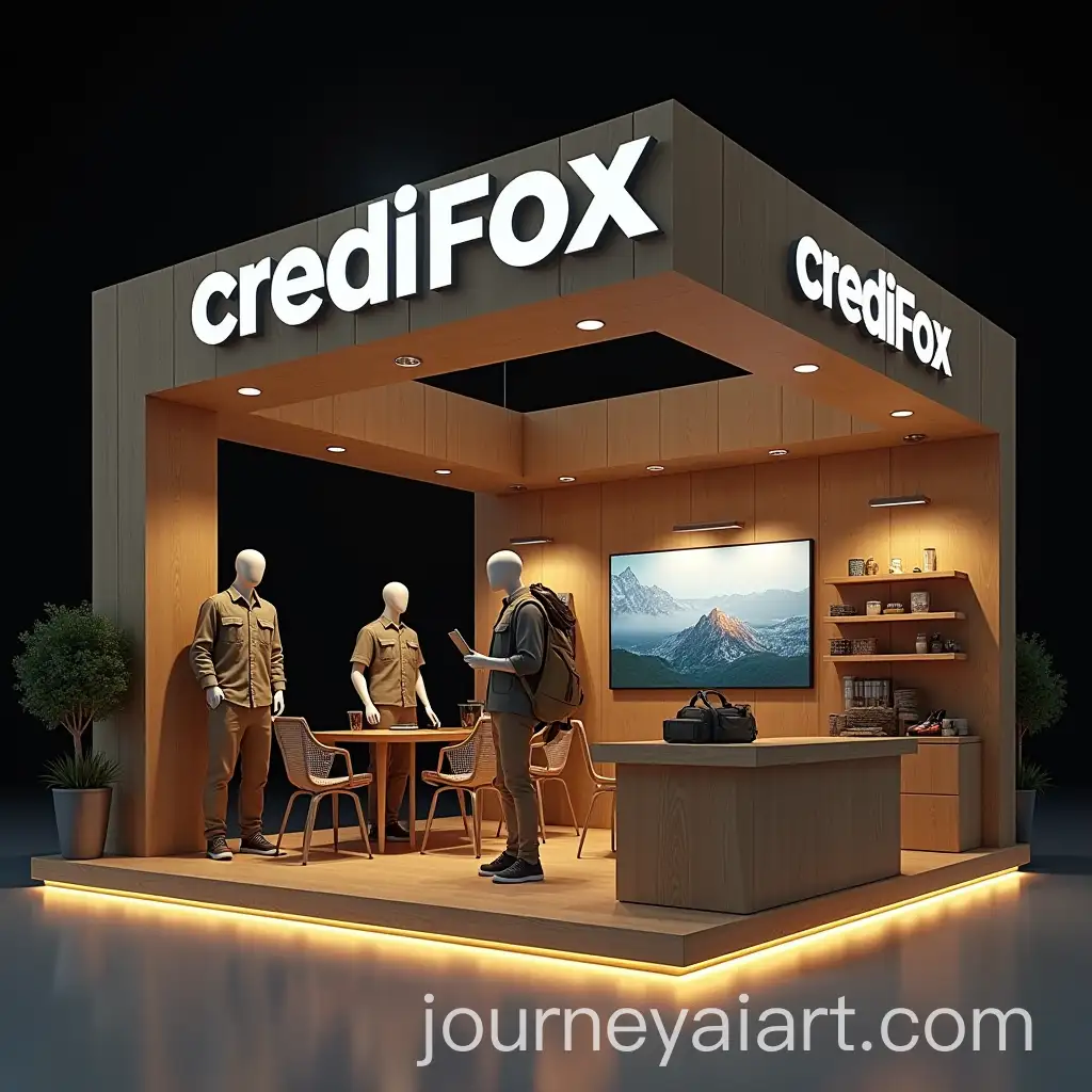 Credifox-Adventure-Booth-Stand-withAI-Art-Prompt-Expansion-Outdoor-Gear-and-Male-Mannequin-Carrying-Carrier