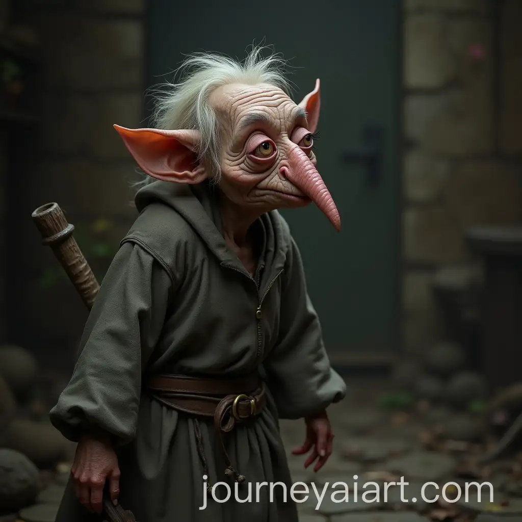 Fantasy-Scene-with-a-Short-Midget-Granny-in-Medieval-Interior