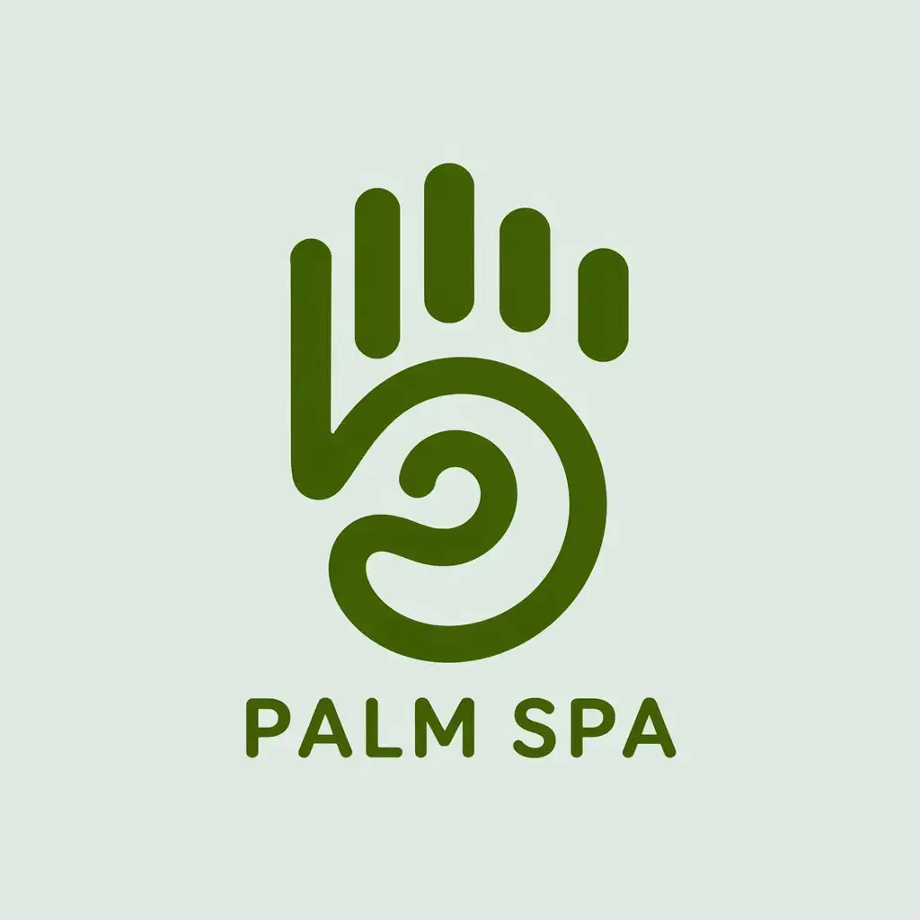 LOGO Design for Palm Spa Curvy Palm with Five Fingers in Green on Clear Background