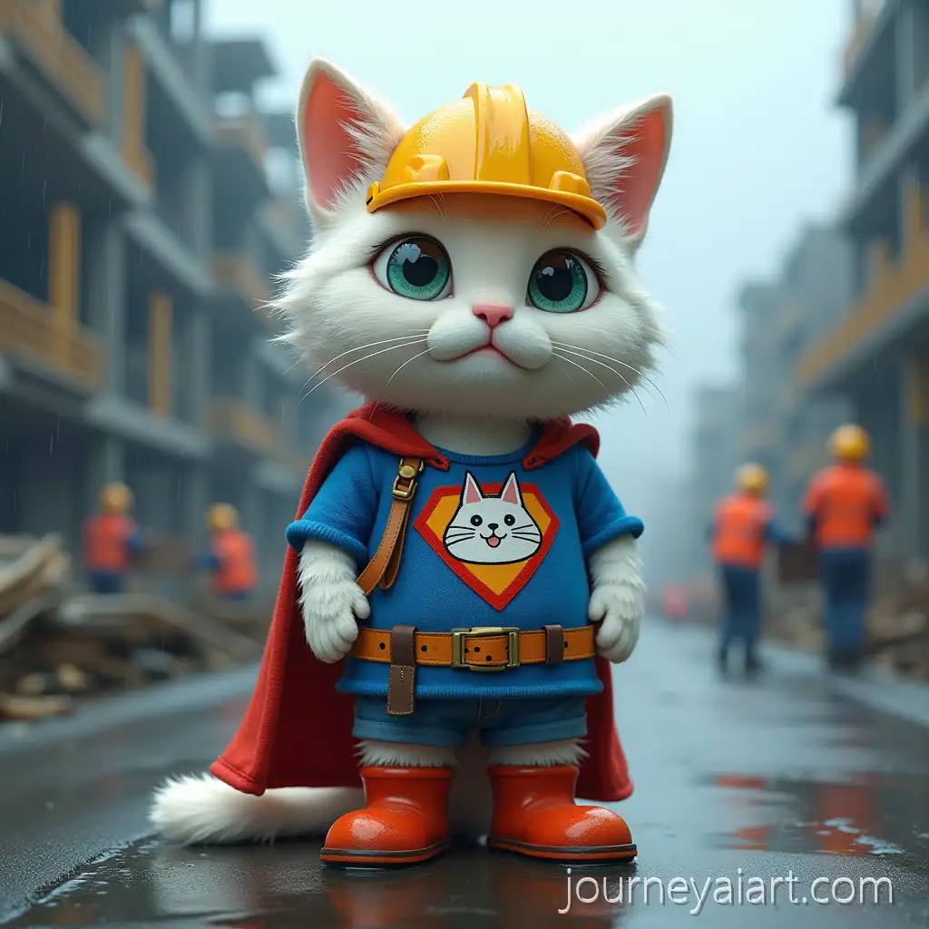 Funny-Cartoonish-SuperCat-inSuperCat-at-construction-site-Wet-Construction-Site-with-Workers