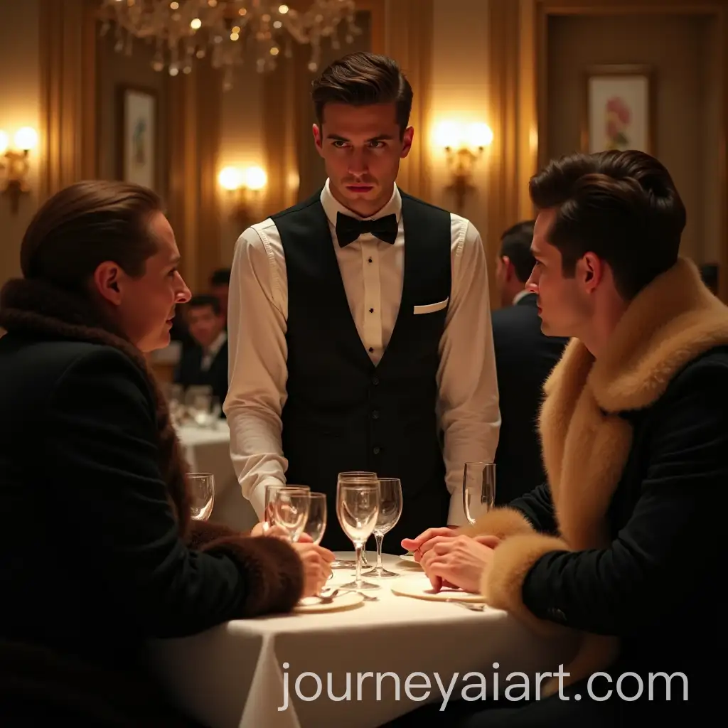 Handsome-Young-Waiter-Facing-Contempt-in-Upscale-Restaurant
