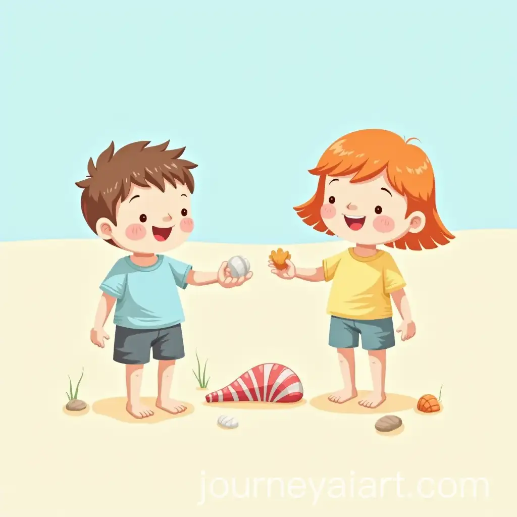 Children-Collecting-Shells-on-the-Beach-with-Orange-Hair