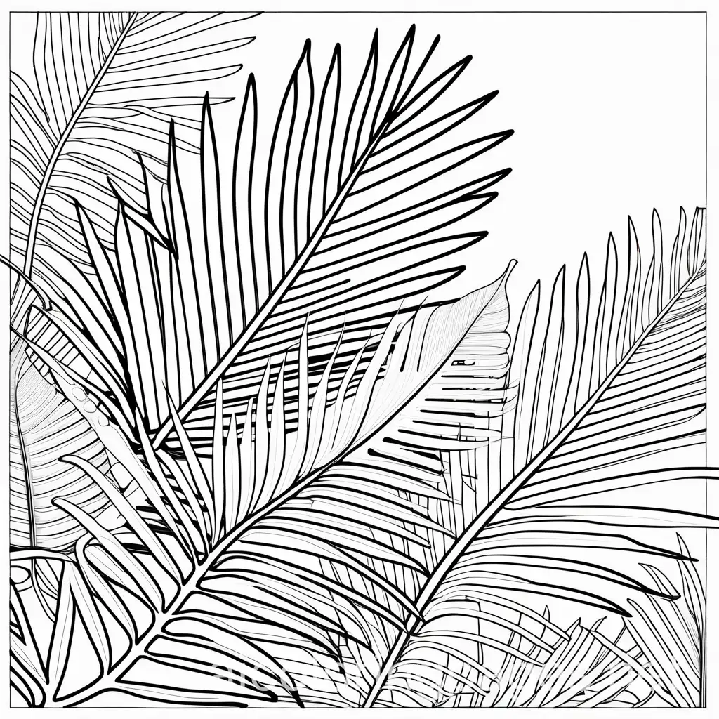 tropical  leaf, Coloring Page, black and white, line art, white background, Simplicity, Ample White Space. The background of the coloring page is plain white to make it easy for young children to color within the lines. The outlines of all the subjects are easy to distinguish, making it simple for kids to color without too much difficulty