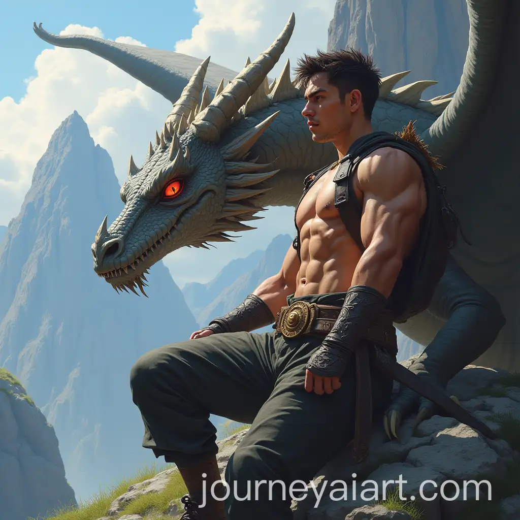 Muscular-Young-Man-with-Red-Eyes-and-Dragon-on-Mountain