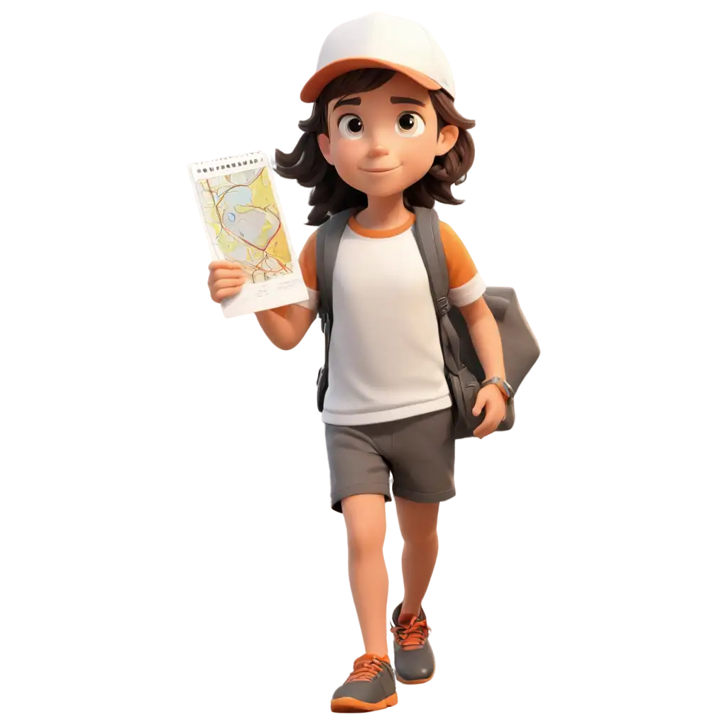 Cartoon child undergoes orienteering