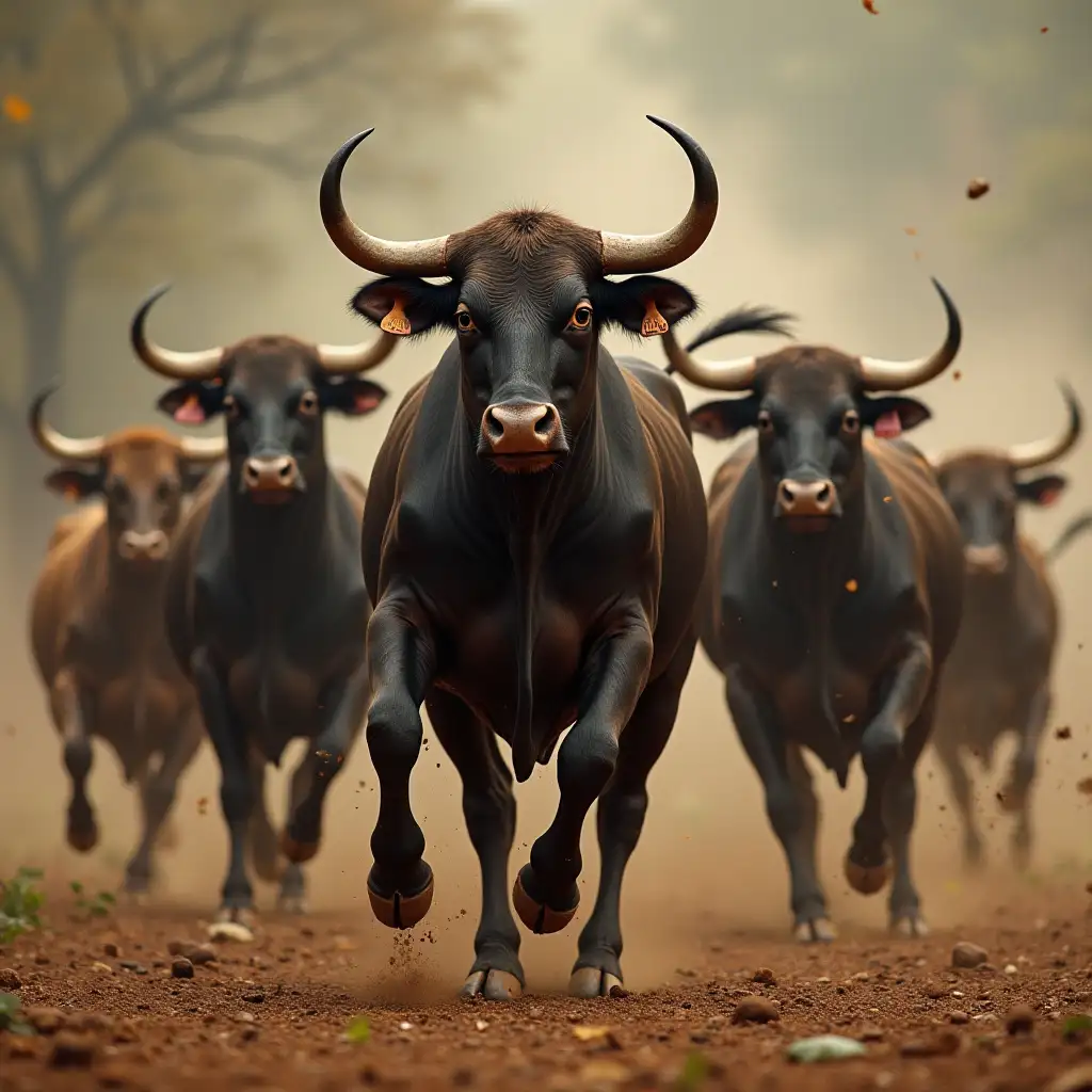 a group of real bulls attack