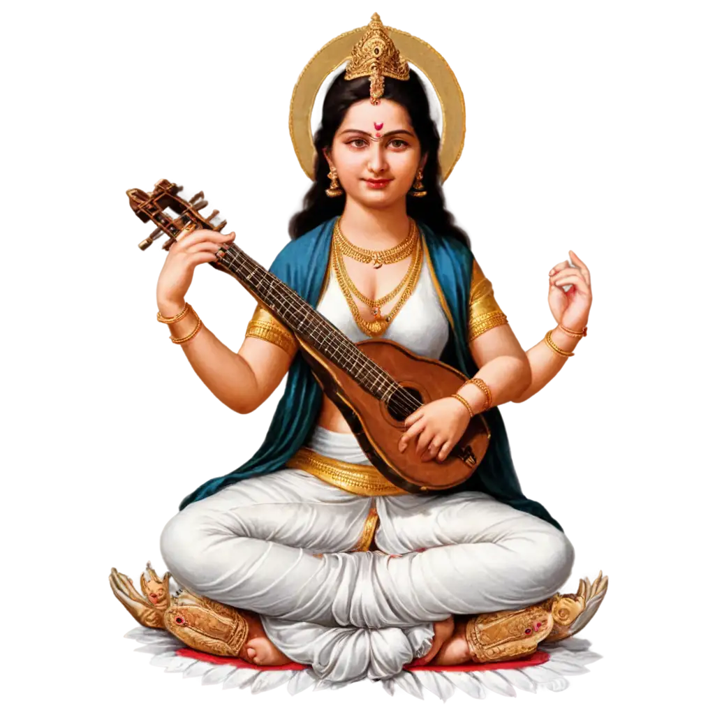 Saraswati-PNG-Image-HighQuality-Transparent-Artwork-for-Diverse-Uses