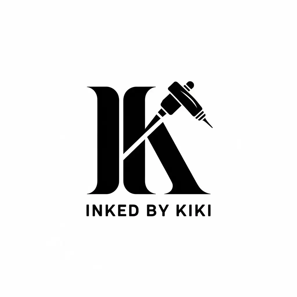 LOGO Design for Inked by Kiki Modern Tattoo Machine Elegant Typography with Black White Color Scheme