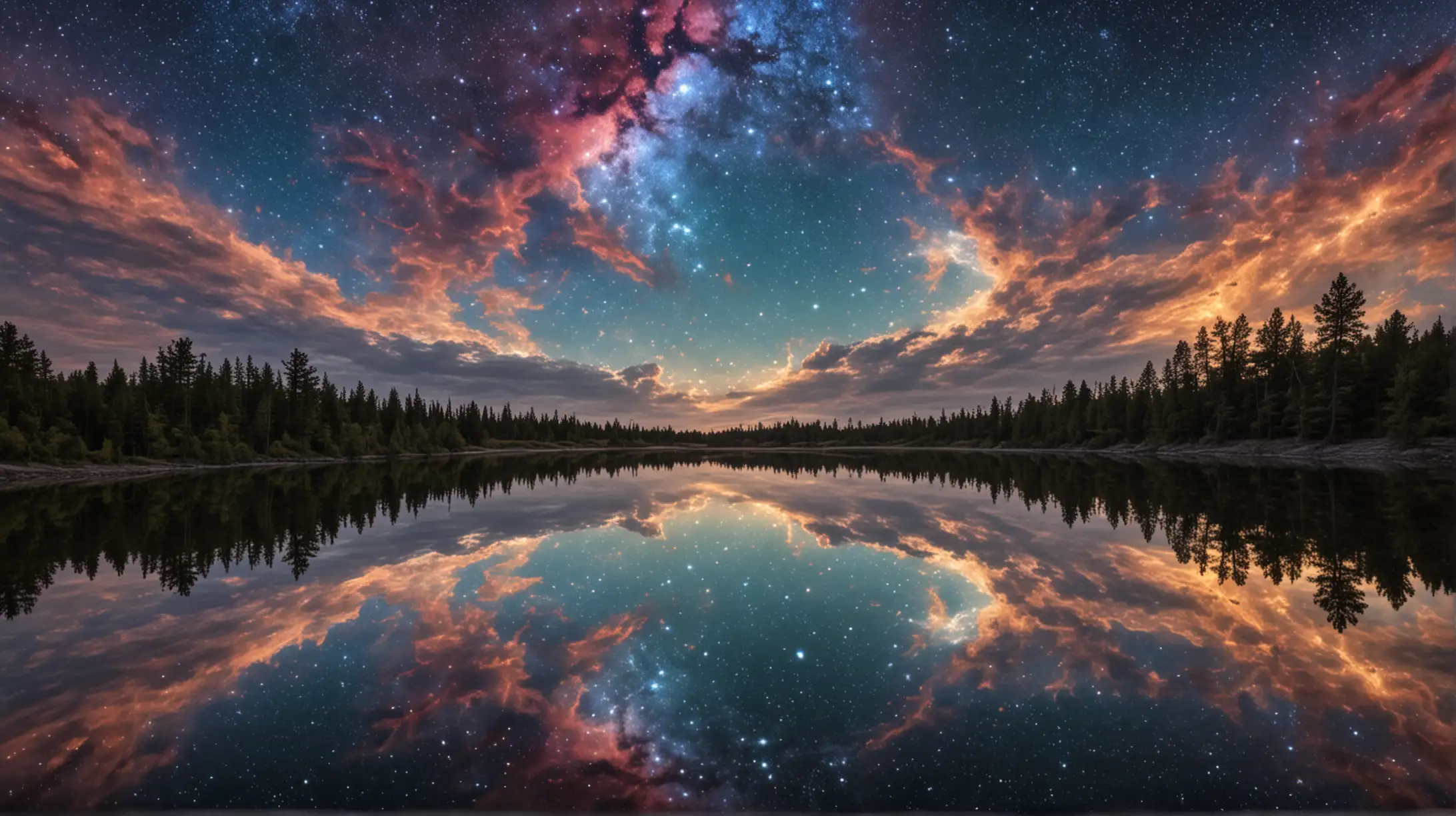 Reflective Waters and Cosmic Sky Scene