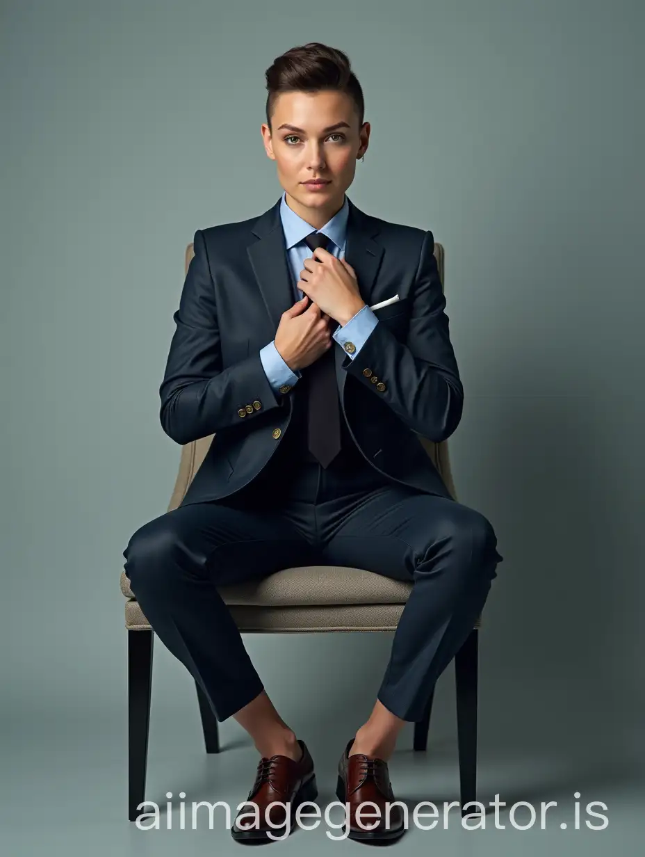 Confident-Brunette-Swedish-Female-Movie-Actress-in-Mens-High-and-Tight-Haircut-and-ThreePiece-Suit