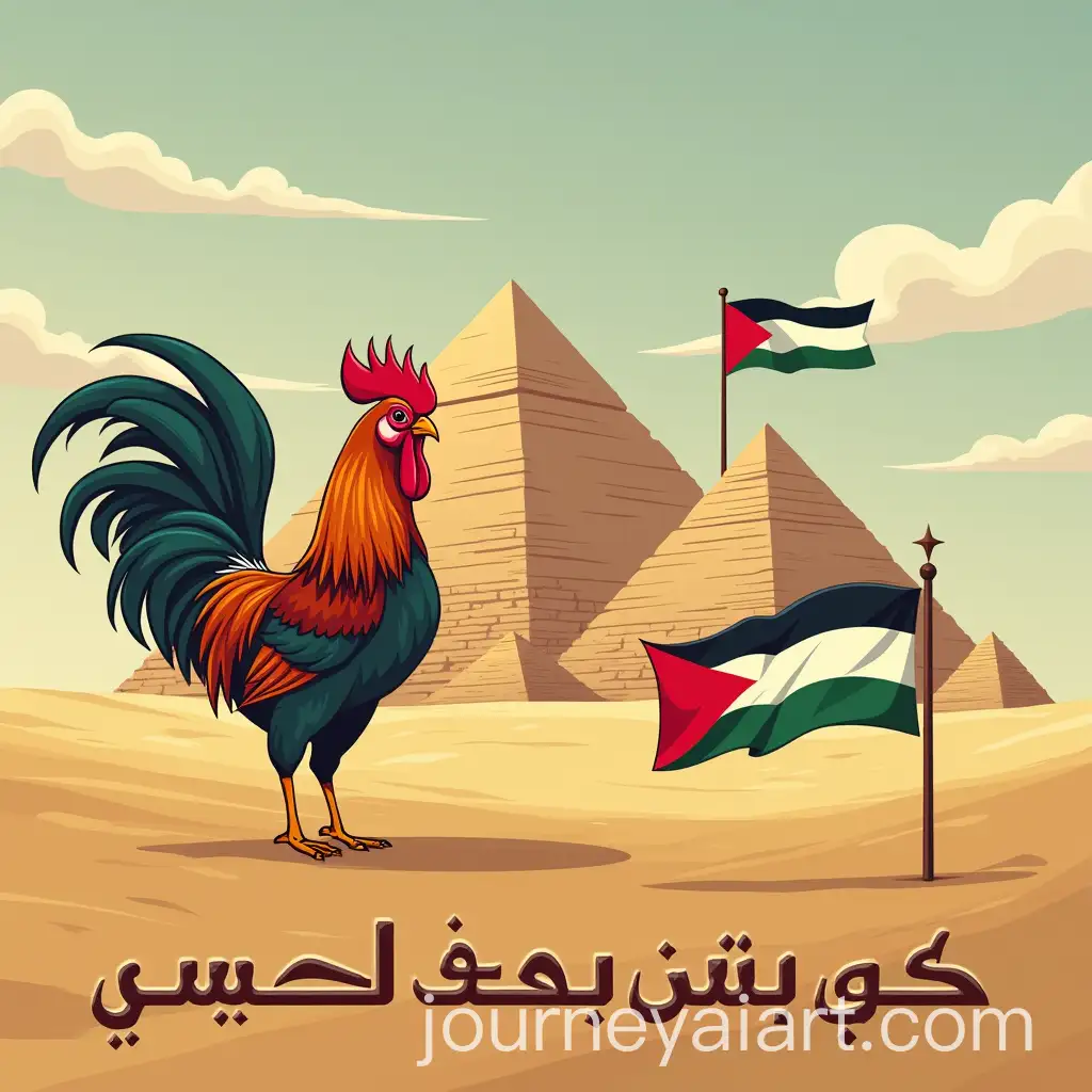 Rooster-with-Pyramids-and-Palestinian-Flag-Waving-Above-the-Great-Pyramid