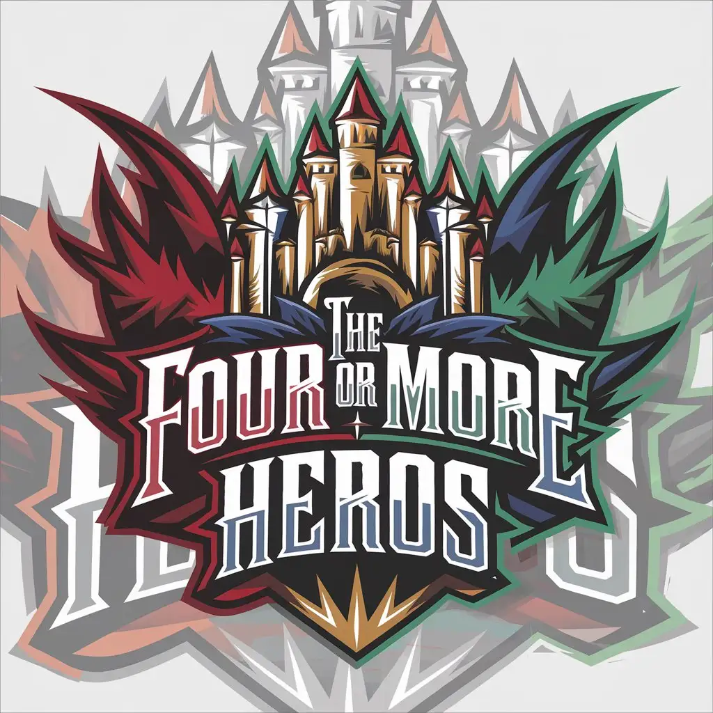 LOGO Design For The Four or More Heroes Castle Magic Red Blue Green and Orange Theme