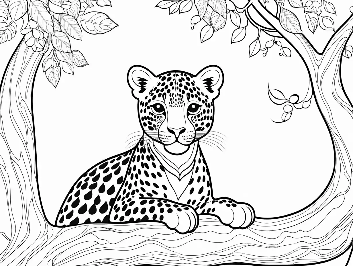 Smiling-Leopard-Coloring-Page-Cute-Cartoon-Leopard-in-Tree