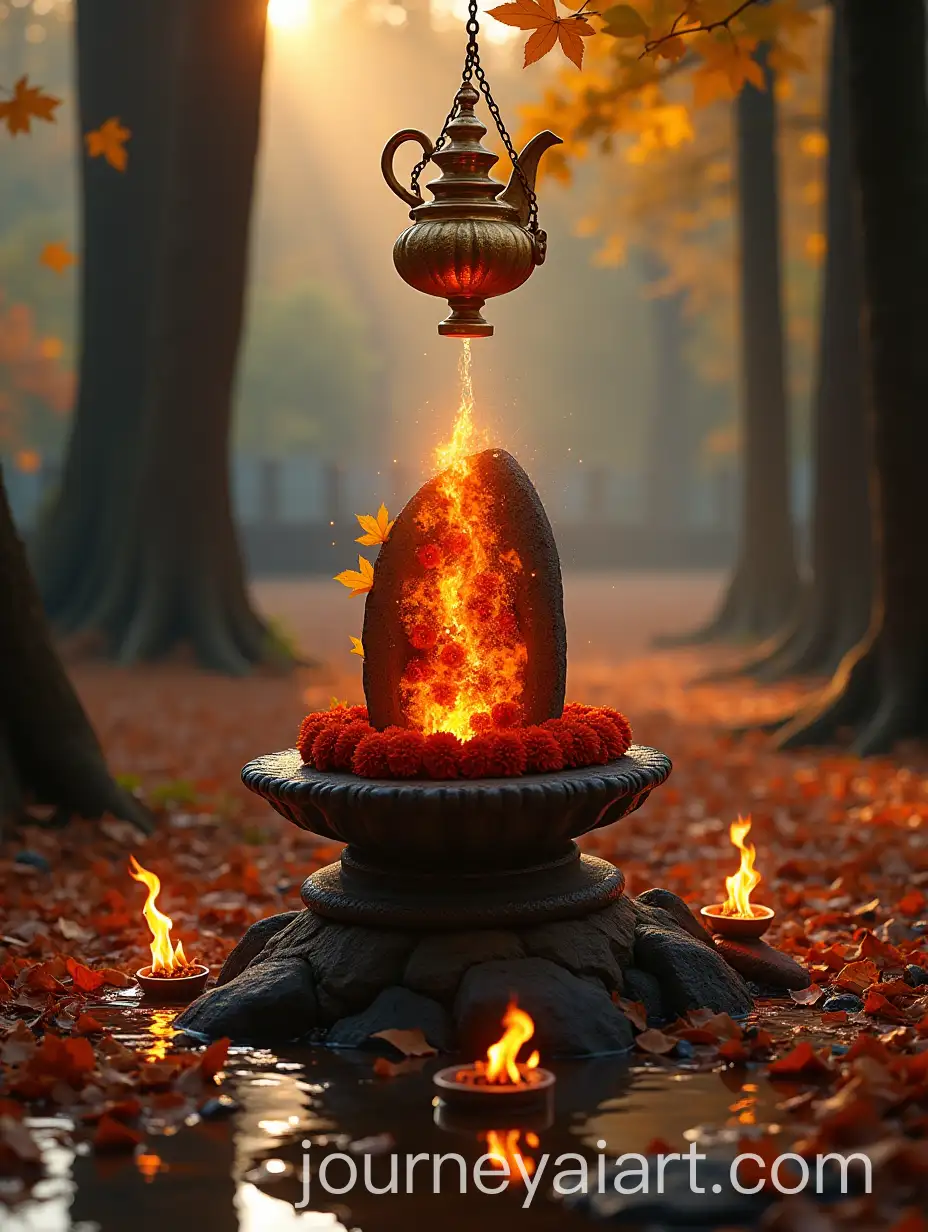 Sacred-Shiva-Lingam-in-Autumn-Forest-with-Glowing-Embers-and-Divine-Reflection