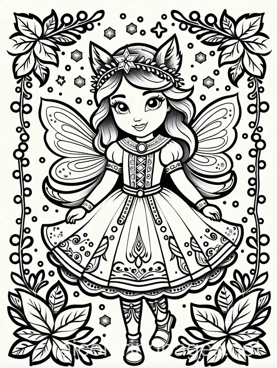 Winter-Fairy-Coloring-Page-Featuring-a-Little-Girl-and-a-Husky