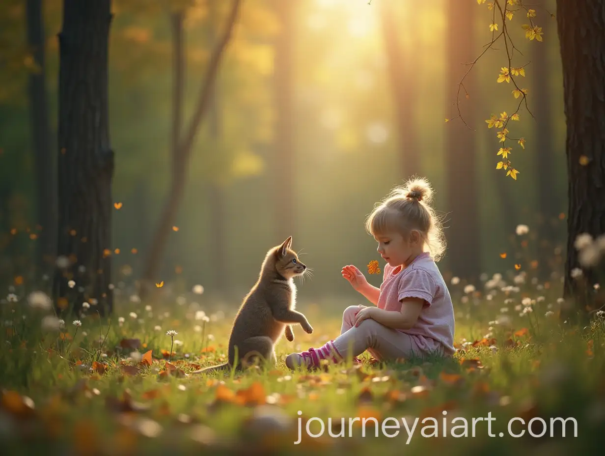 Young-Girl-Playing-with-Animals-and-Birds-in-the-Forest