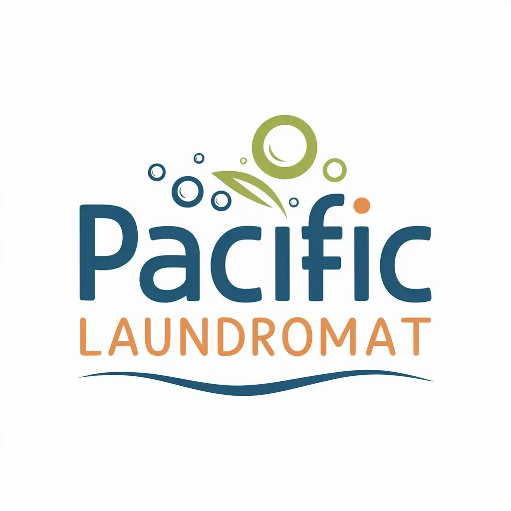 Logo Design for Pacific Laundromat Fresh Water Bubbles in Blue Green and Orange