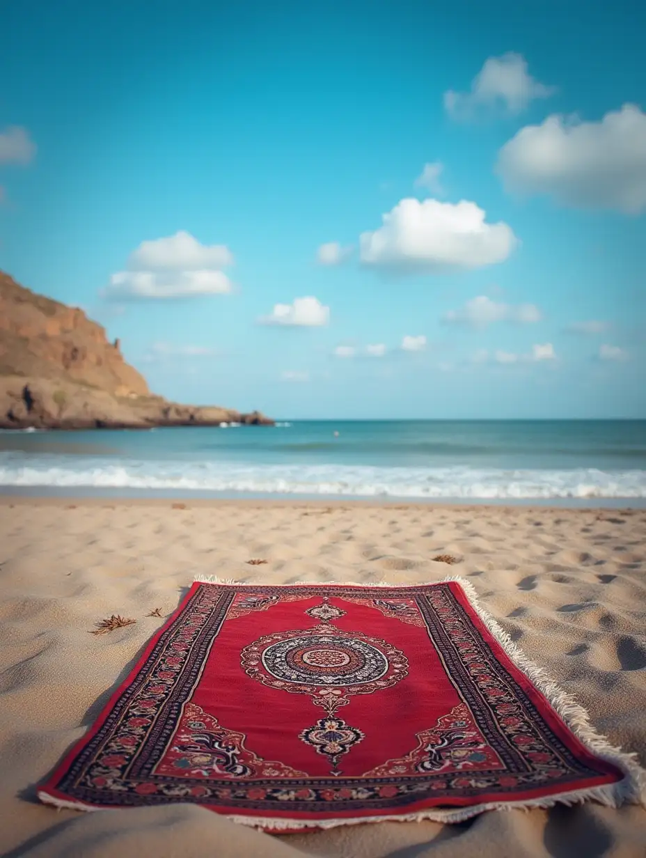 Prayer rug spread out facing the blue sky