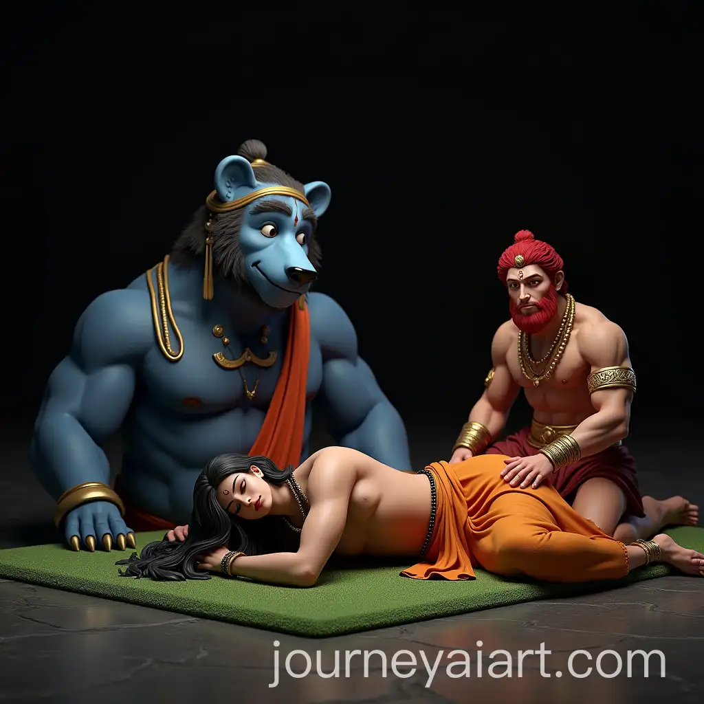 Divine-Figures-from-Hindu-Mythology-Lord-Rama-Lakshmana-Hanuman-and-Jambavan-in-Serene-Rest