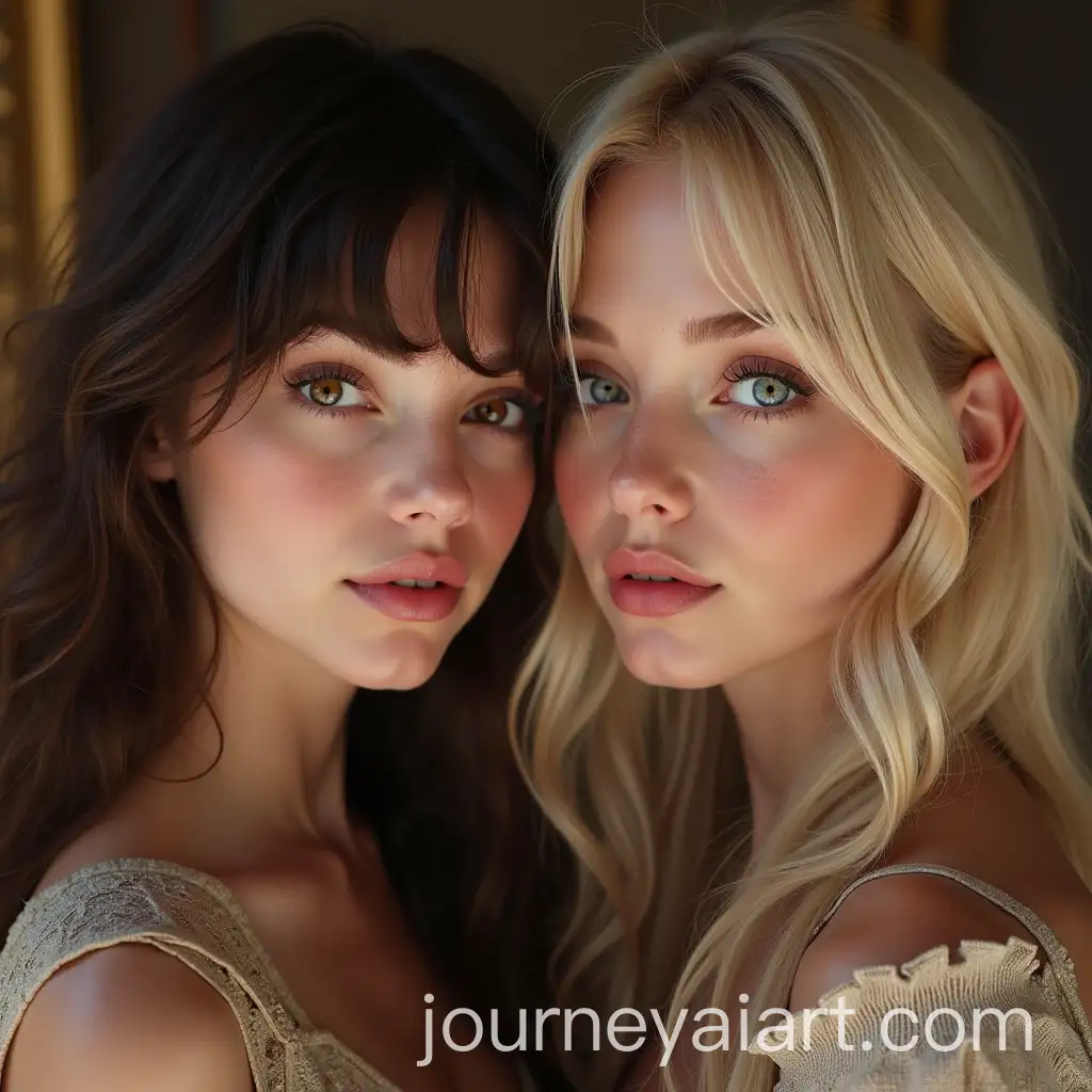 Brunette-and-Blonde-Girls-with-Carmine-Eyes-in-a-Portrait-Style