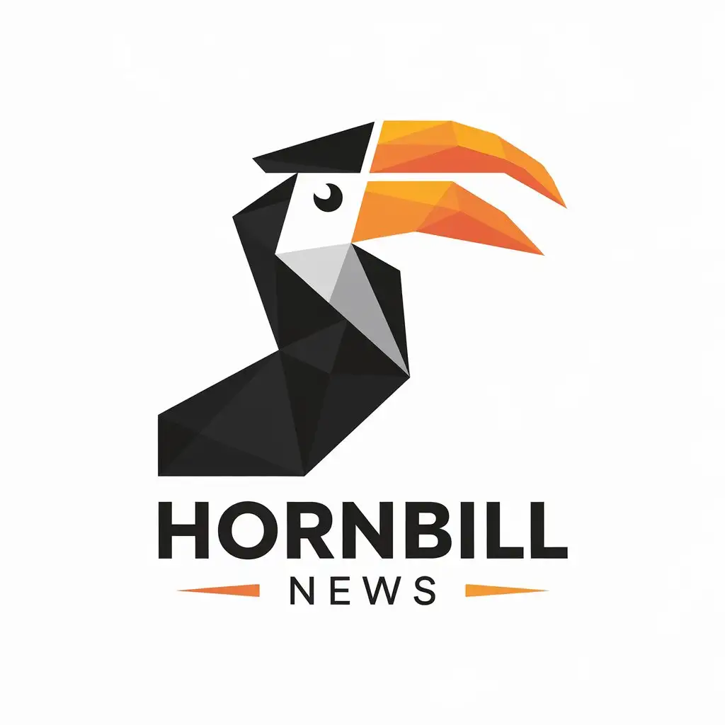 LOGO Design for Hornbill News Minimalistic Black White and Orange Hornbill Bird Theme