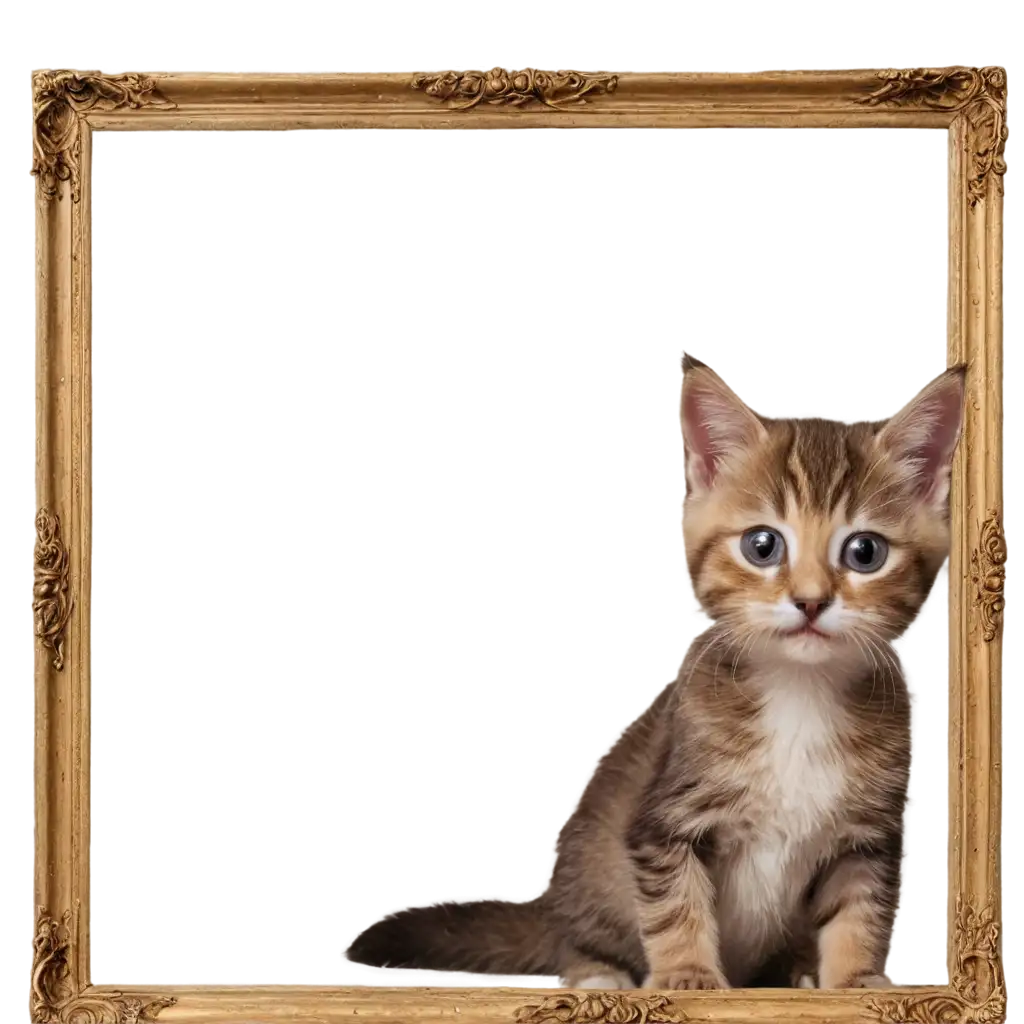 Vintage-Golden-Frame-PNG-Image-of-a-Kitten-Exquisite-Art-for-Online-Display