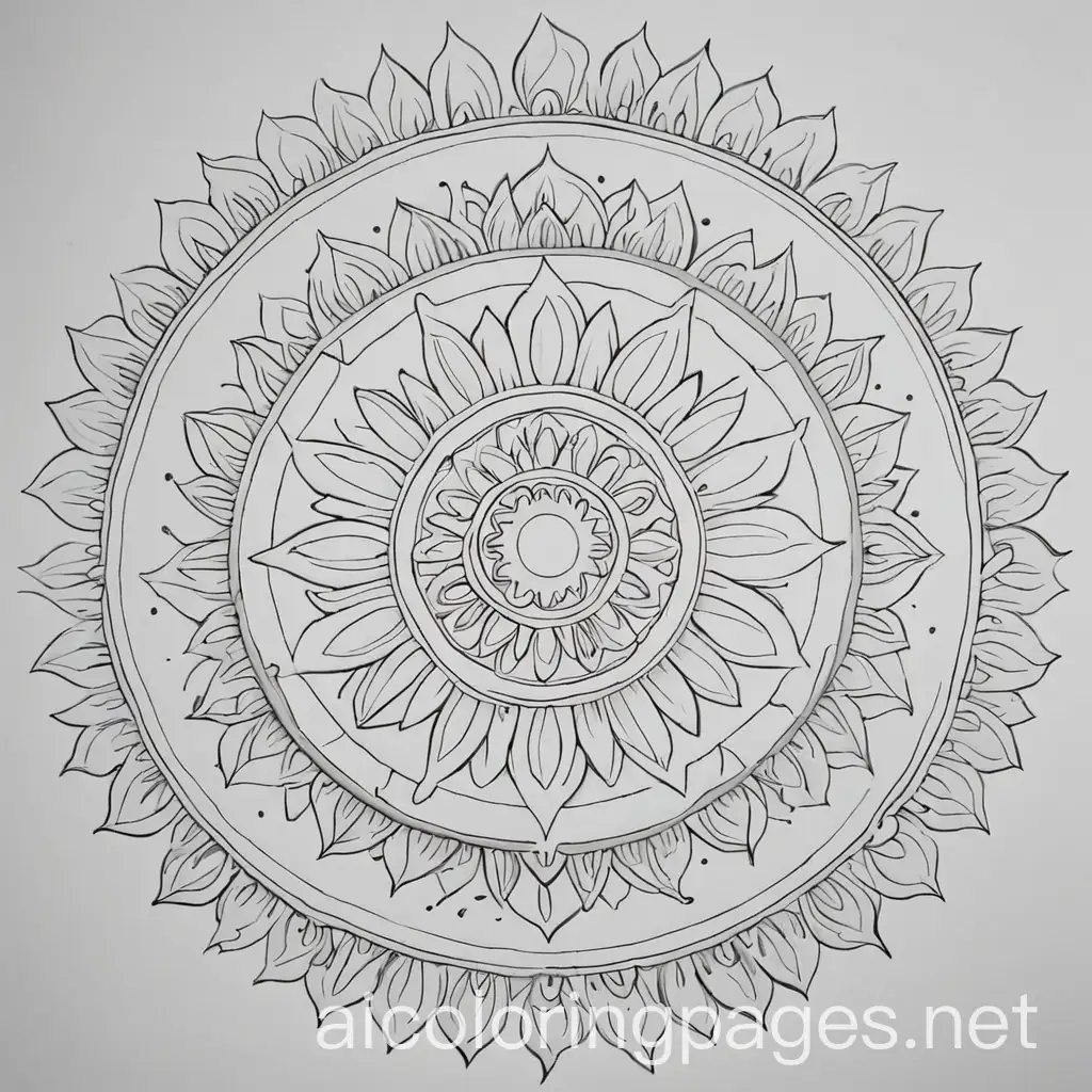 /imagine: coloring book for adults, mandala, on a white background, low detail, thin lines, --ar fill, abstract shining sun in the center, abstract rays diverge from the sun, simple design, Coloring Page, black and white, line art, white background, Simplicity, Ample White Space. The background of the coloring page is plain white to make it easy for young children to color within the lines. The outlines of all the subjects are easy to distinguish, making it simple for kids to color without too much difficulty