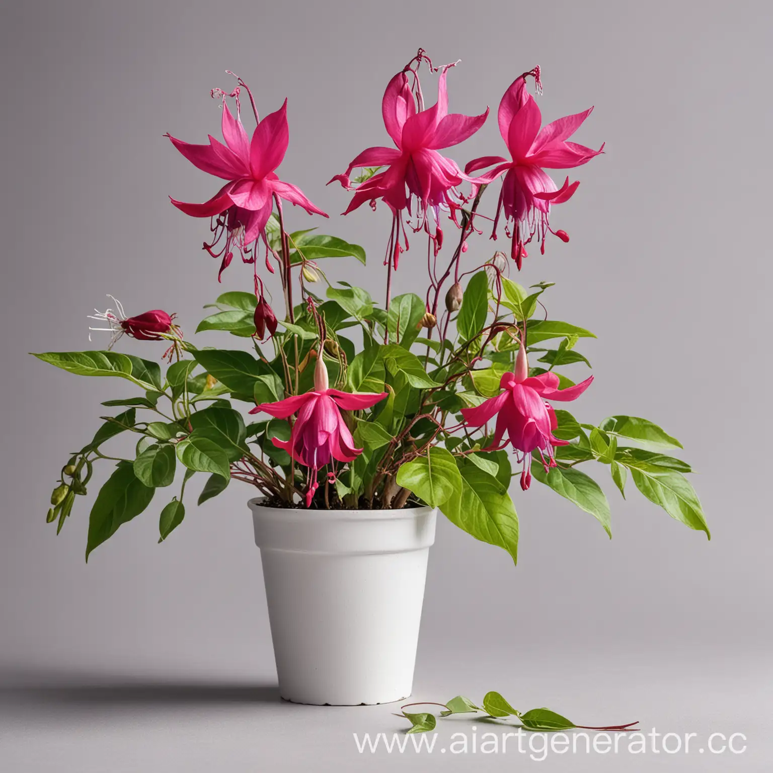 Vibrant-Fuchsia-Flowers-and-Purple-Seedlings-on-White-Background