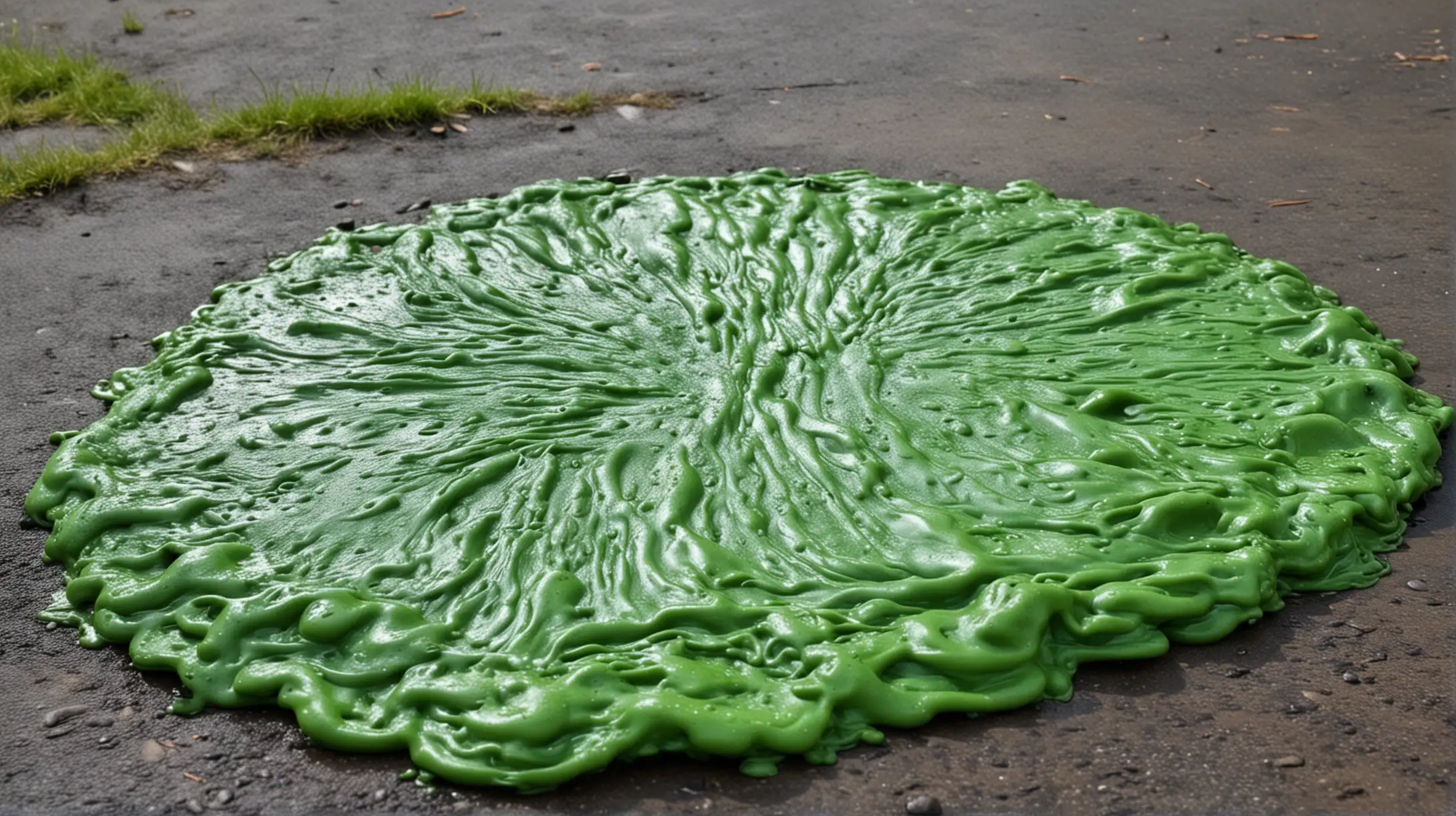 Large Green Gooey Puddle Oozing Slime in a Spooky Forest Clearing