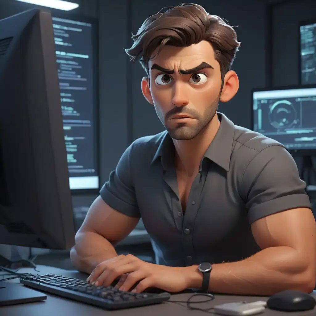 Handsome-Animated-Male-Informatics-Expert-in-Shock-While-Using-a-Computer