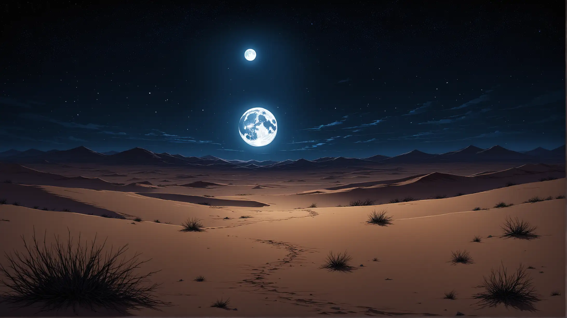 Desolate Desert Night with Stars and Moon