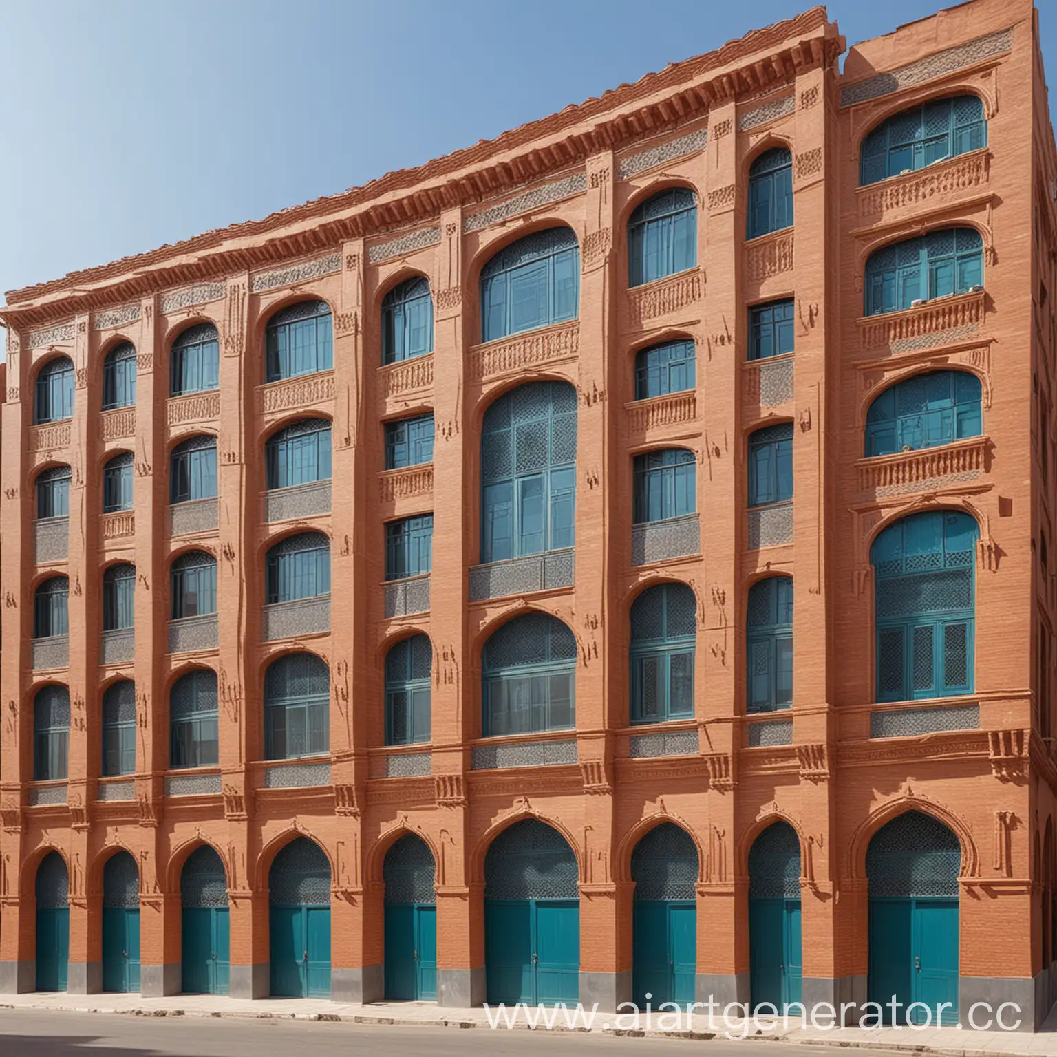 FourStory-Moroccan-Architecture-Office-Building-with-Turquoise-Lapis-Lazuli-and-Red-Brick