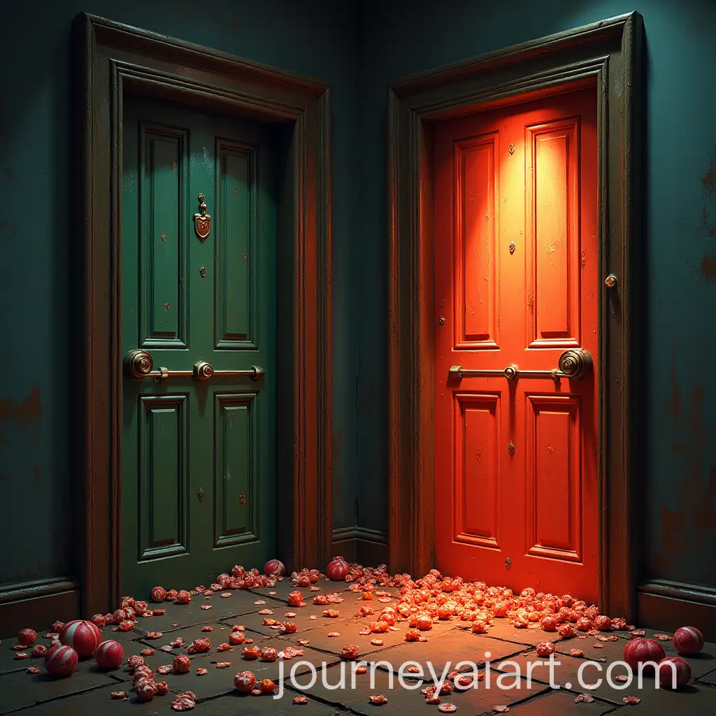 Cursed-and-Shiny-Doors-with-Candy-in-a-Surreal-Setting