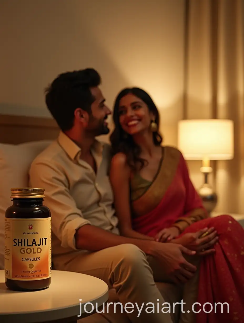 Indian-Couple-in-Cozy-Bedroom-on-Wedding-Night-with-Shilajit-Gold-Capsules