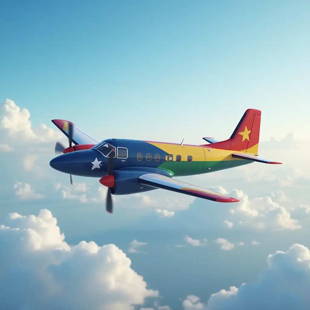 Big-Propeller-Plane-in-Australian-and-Ghanaian-Flag-Colors-Flying-in-the-Sky