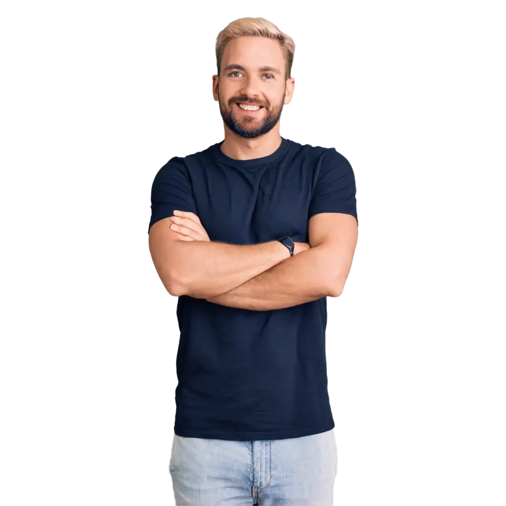 PNG-Image-of-a-Smiling-Man-with-Yellow-Hair-and-Black-Beard-in-a-Social-Shirt