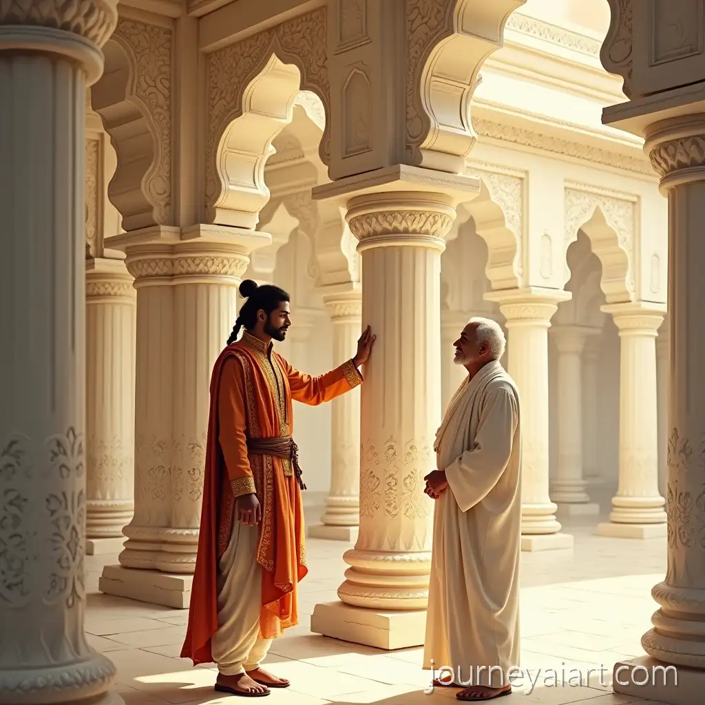 Young-Prince-andRestoring-Jain-Temple-Elderly-Sage-Restoring-Ancient-Jain-Temple-Pillars