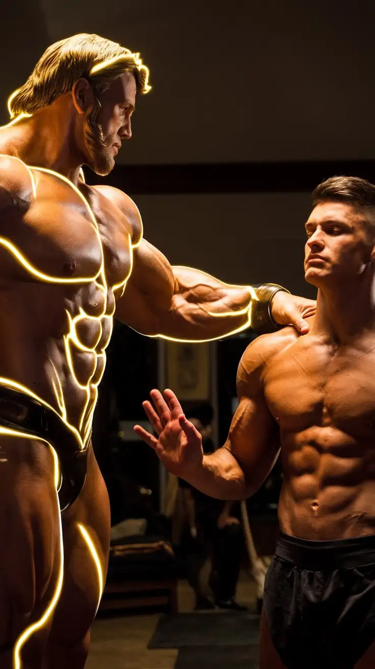 Hercules-Bestows-Golden-Superpowers-to-Young-Bodybuilder-in-Dark-Room