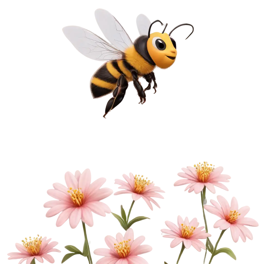 Realistic-Cute-Bee-PNG-Image-Hovering-Over-Flowers-AI-Art-Prompt