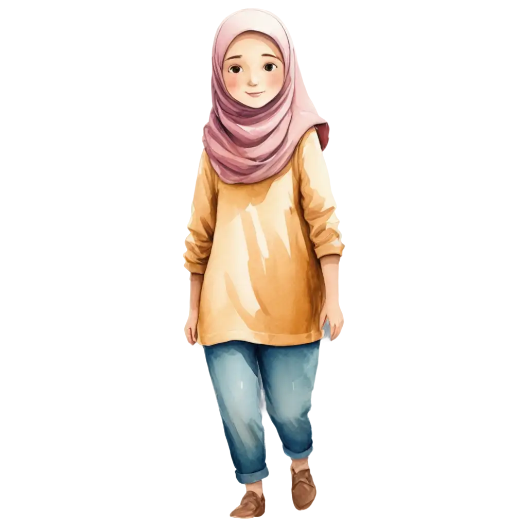 PNG-Cartoon-Portrait-of-a-Faceless-Hijab-Girl-Watercolor-Art