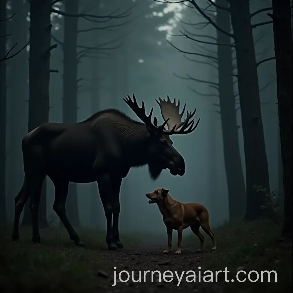 Fantasy-Creature-A-DogMoose-Hybrid-in-a-Dark-1980s-Forest