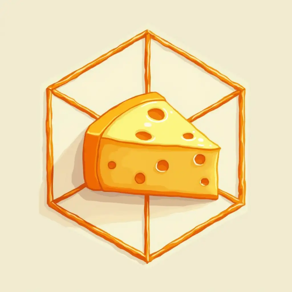 Draw a logo of a hexagon with cheese inside