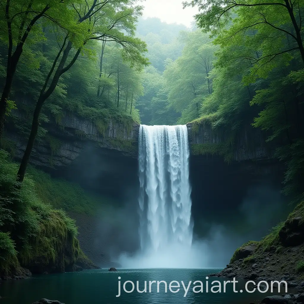 Majestic-Waterfall-Flowing-Through-a-Dense-Forest