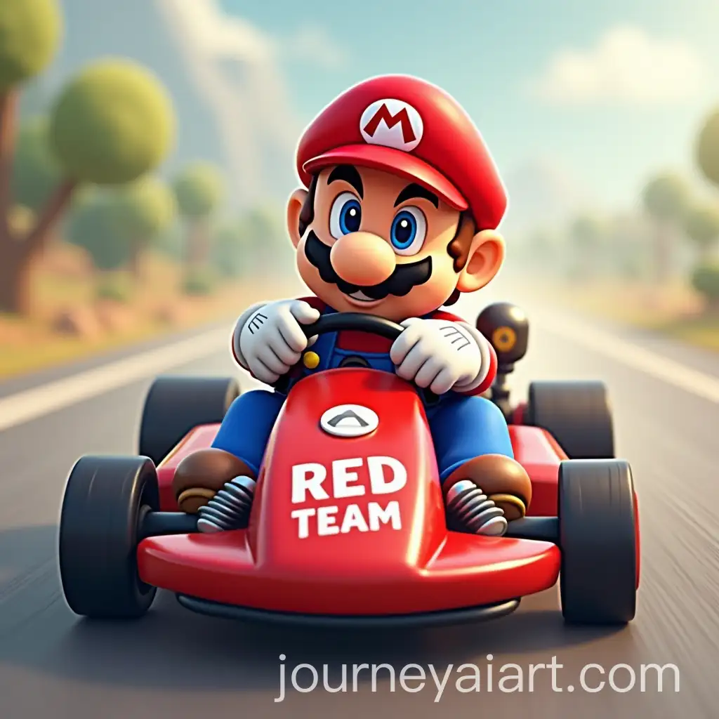 Mario-Kart-Racing-with-Red-Team-Written-on-the-Car